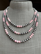 Handcrafted Sterling Silver Pearl & Queen Pink Conch Beaded Necklace 6mm