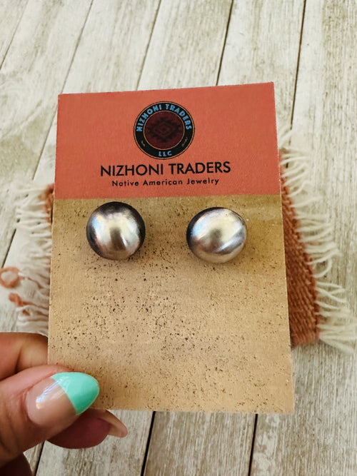 Navajo Sterling Silver Pearl Stud Earrings 16mm