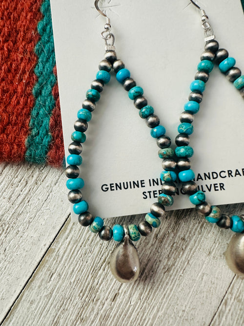 Handcrafted Turquoise & Sterling Silver Pearl Beaded Hoop Earrings
