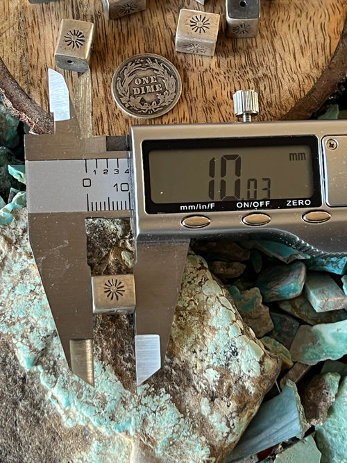 Handmade Stamped Sterling Silver Cube Beads, The Sunburst