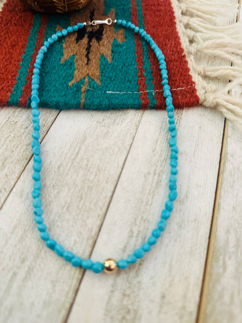 Handcrafted Turquoise Gold & Sterling Silver Beaded Necklace
