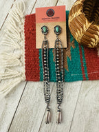 Navajo Turquoise & Sterling Silver Pearl Beaded Blossom Dangle Earrings