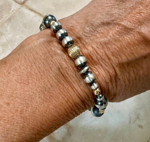 Handcrafted Gold Plated Silver & Sterling Silver Pearl Beaded Bracelet