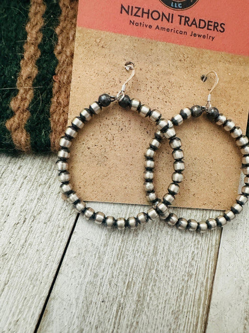 Handcrafted Sterling Silver Pearl Beaded Dangle Hoop Earrings