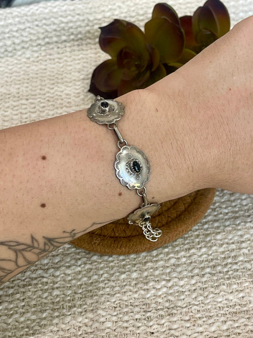 Old Pawn Vintage Sterling Silver & Onyx Link Bracelet