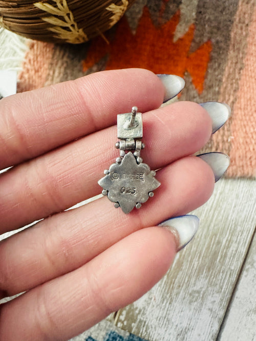 Old Pawn Navajo Sterling Silver, Turquoise & Coral Flower Dangle Earrings