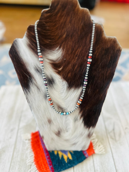 Navajo Sterling Silver, Spiny Oyster & Turquoise Beaded 20” Necklaces