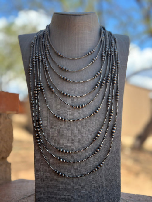 Handmade Graduated Sterling Silver Graduated Bead Beaded Necklace