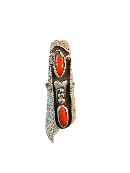 Old Pawn Navajo Sterling Silver & Coral Ring Size 6