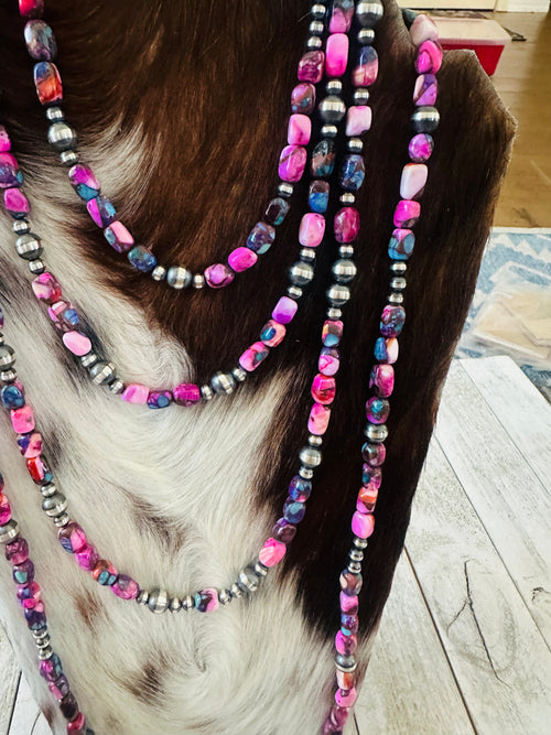 Handcrafted Sterling Silver & Pink Dream Mojave Beaded Necklace