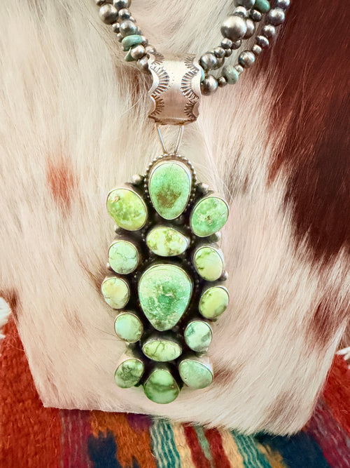 Handcrafted Turquoise & Sterling Silver Cluster Beaded Necklace by Travis Jim