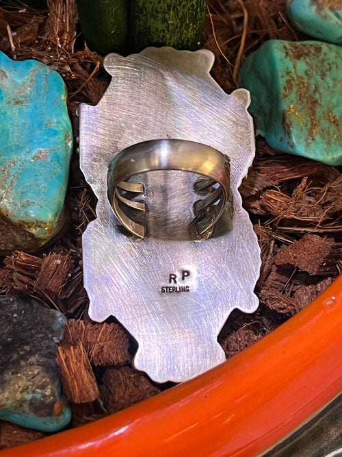 Apache Sterling Silver and Pilot Mountain Two Stone Ring by Rosella Paxson, Size 10