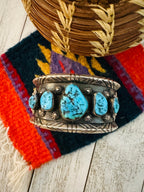 Old Pawn Navajo Sterling Silver & Kingman Turquoise Cuff Bracelet /