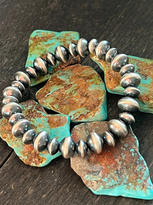 Vinita Cowboy Handcrafted Sterling Silver Stretch 8mm & 10mm Beaded Bracelet