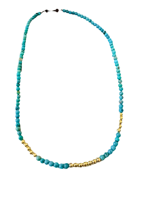 Handcrafted Turquoise & Gold Beaded 18” Necklace