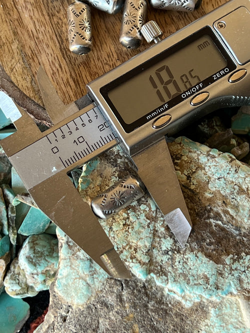 Handmade Stamped Sterling Silver Barrel Beads, The Firework