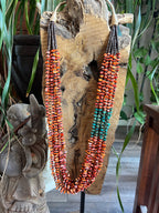 Gorgeous Santo Domingo Made Eight Strand Spiny Oyster and Turquoise Beaded Squaw Wrap Necklace by Daniel Coriz