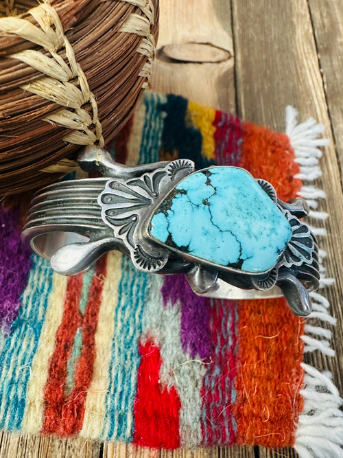 Handcrafted Old Pawn Turquoise & Sterling Silver Cuff Bracelet by Harold Becenti