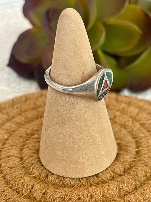 Old Pawn Vintage Sterling Silver & Multi Stone Sz 6 Ring