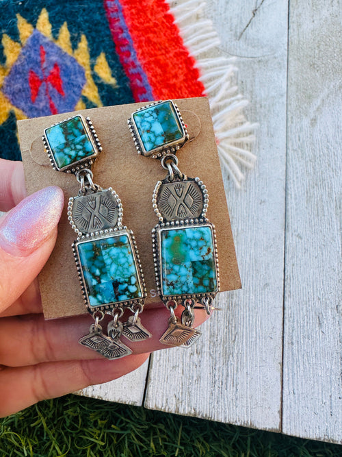 Aldrich Art Jewelry Kingman Web Turquoise & Sterling Silver Inlay Dangle Earrings