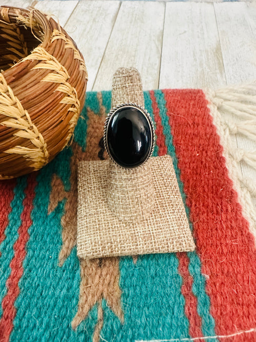 Old Pawn Navajo Sterling Silver & Onyx Ring Size 6.5