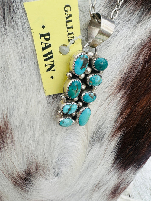 Old Pawn Handcrafted Sterling Silver and Turquoise Cluster Necklace