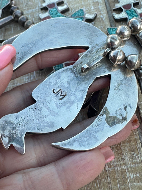 Handcrafted Old Pawn Vintage Chip Inlay Eagle Dancer Sterling Silver 5 Piece Jewelry Set