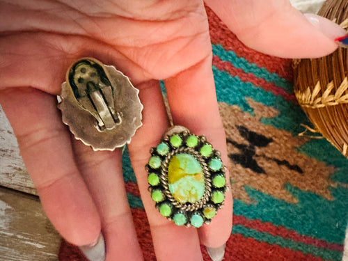 Old Pawn Navajo Sterling Silver & Turquoise Cluster Clip On Earrings