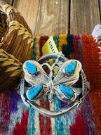 Handcrafted Old Pawn Sterling Silver & Turquoise Butterfly Cuff Bracelet
