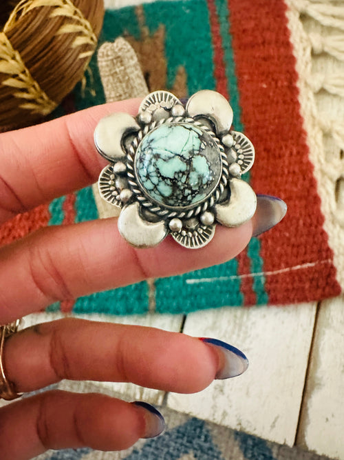 Handcrafted Old Pawn Sterling Silver & Turquoise Ring Size 6.75
