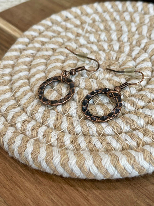 Vintage Handmade Copper Small Circle Dangle Earrings
