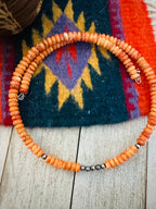 Handcrafted Orange Spiny & Sterling Silver Beaded Wrap Choker Necklace