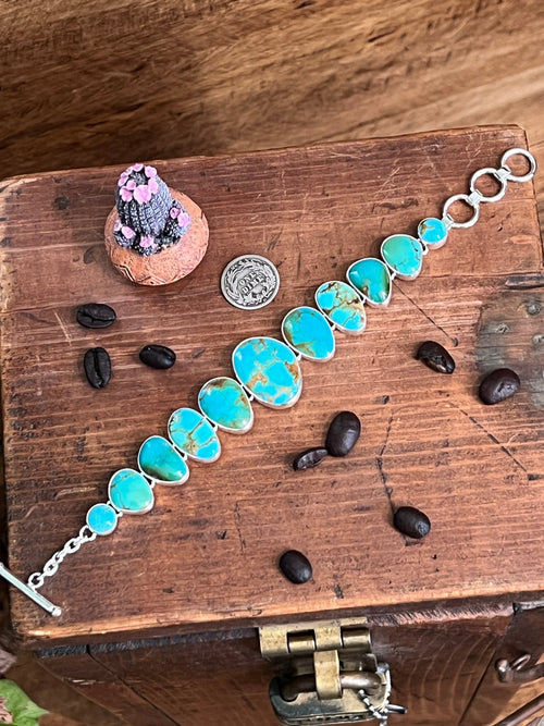 Murphy Platero Handcrafted Kingman Turquoise and Sterling Silver Link Bracelet