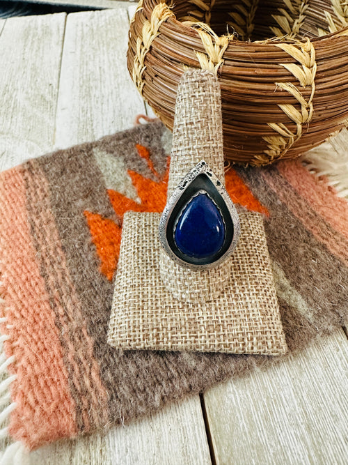 Old Pawn Navajo Sterling Silver & Lapis Ring Size 10