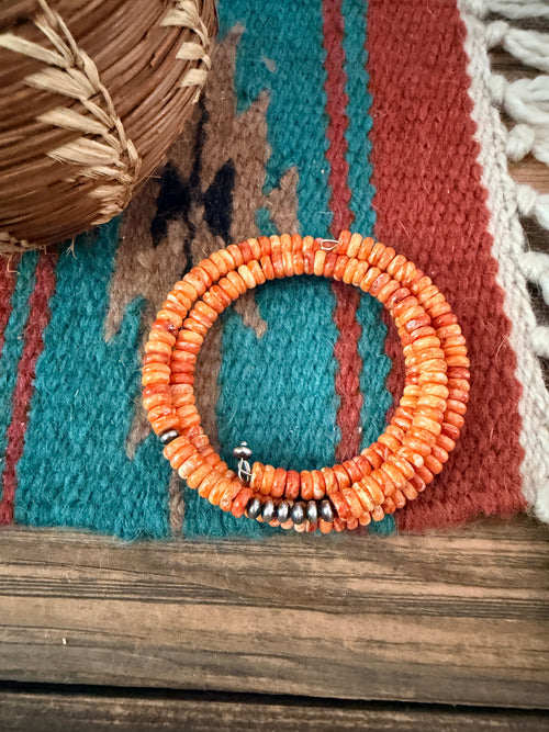 Handcrafted Spiny Oyster & Sterling Silver Beaded Wrap Bracelet