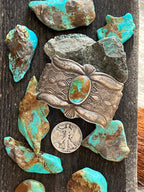 Handcrafted & Hand Forged Old Pawn Sterling Silver Ingot Turquoise Cuff Bracelet by Santa Fe Artist, Buffalo: The Royston
