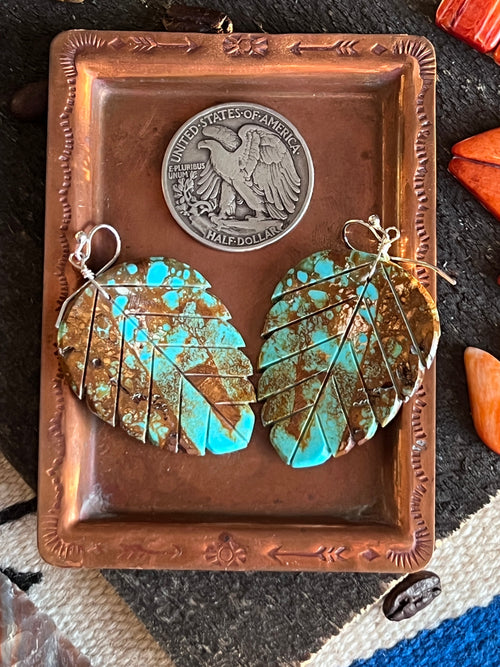 Ronald Chavez Carved Turquoise Leaf Earrings