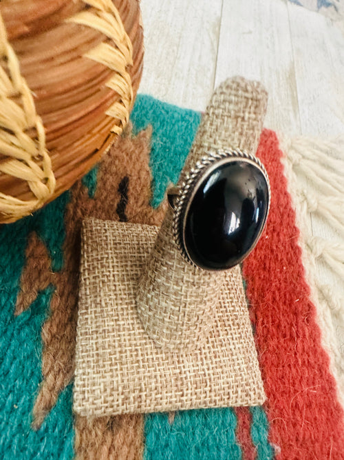 Old Pawn Navajo Sterling Silver & Onyx Ring Size 6.5