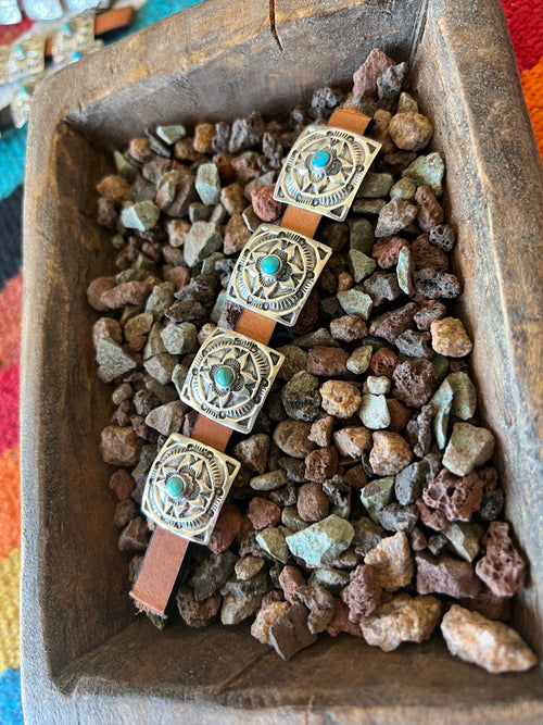 Sterling and Kingman Turquoise Concho Slide, The Cactus Flower