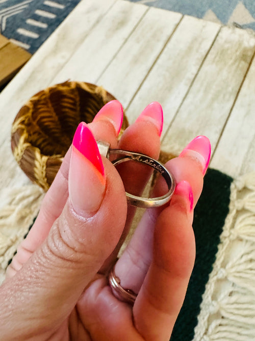 Old Pawn Navajo Sterling Silver & Turquoise Ring Size 8.25