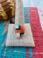 Old Pawn Handcrafted Multi Stone & Sterling Silver Inlay Ring Size 13