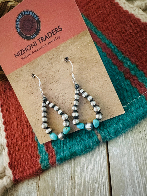 Handcrafted Turquoise & Sterling Silver Beaded Dangle Earrings