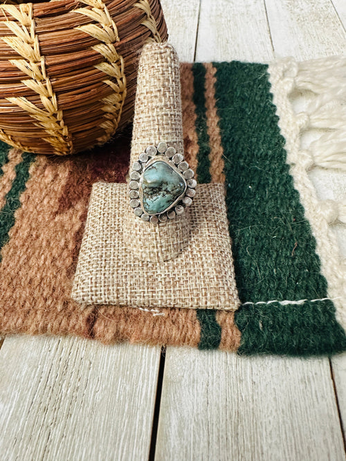 Old Pawn Handcrafted Turquoise & Sterling Silver Ring Size 9 by Gilbert Nez