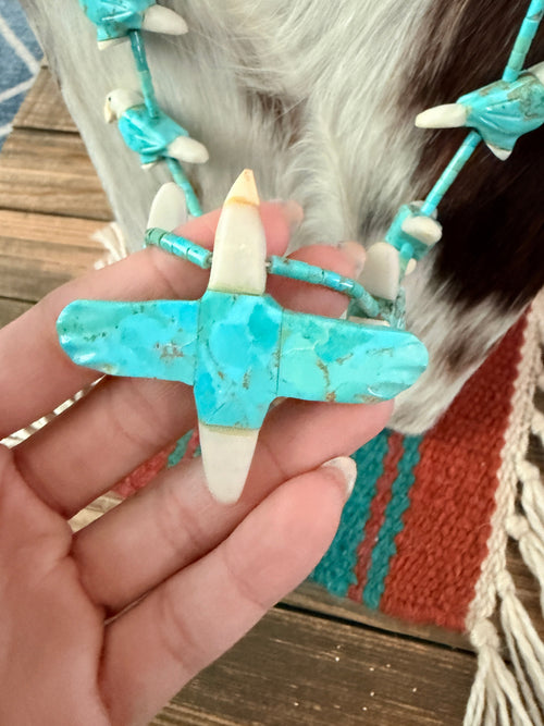Old Pawn Handcrafted Multi Stone Fetish Eagle Beaded 30” Necklace