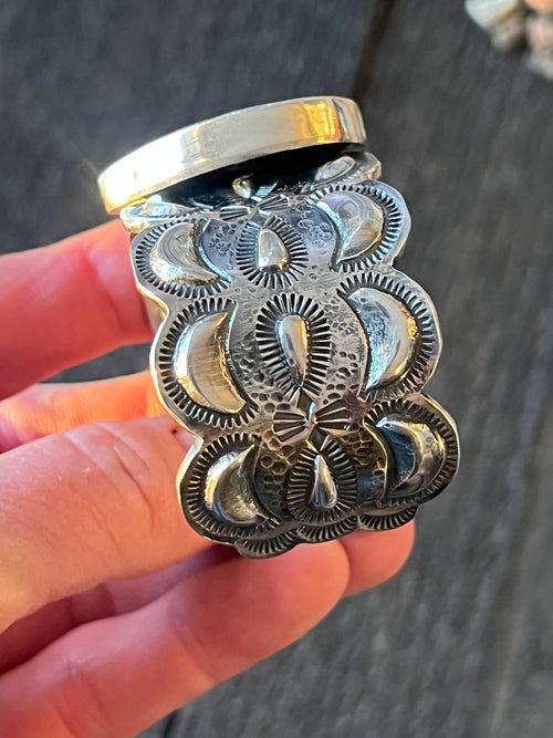 Hand Forged Artisan Sterling Silver & Boulder Opal Cuff Bracelet by Mahkato Silver