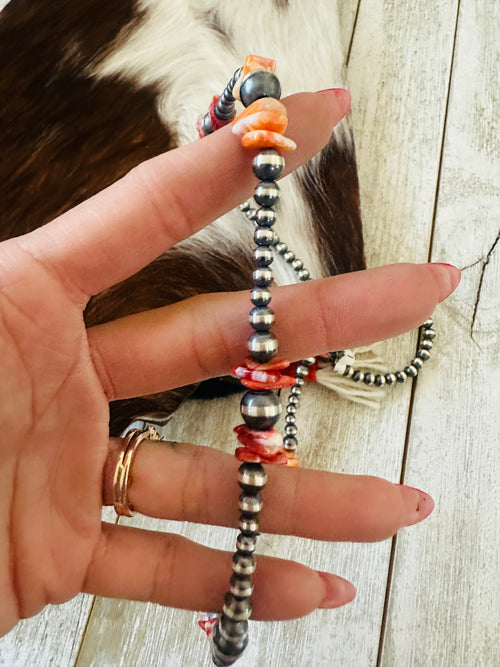 Handcrafted Sterling Silver & Spiny Oyster Beaded 24” Necklaces