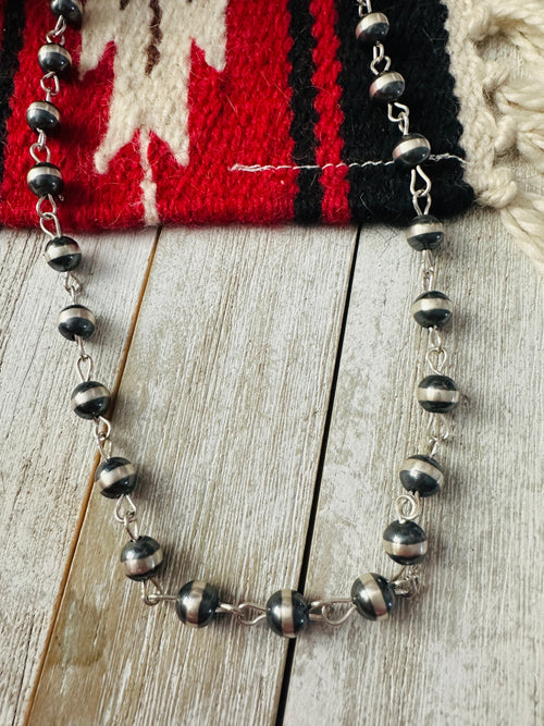 Navajo Sterling Silver Beaded Rosary Style Necklace 22”