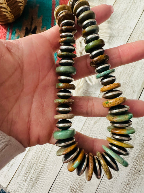 Navajo Chunky Royston Turquoise & Sterling Silver Beaded Necklace 18”