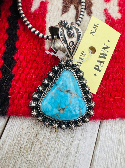 Old Pawn Handcrafted Sterling Silver and Kingman Turquoise Pendant by Happy Piasso