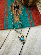 Handcrafted Turquoise & Sterling Silver Pearl Beaded Thunderbird Necklace